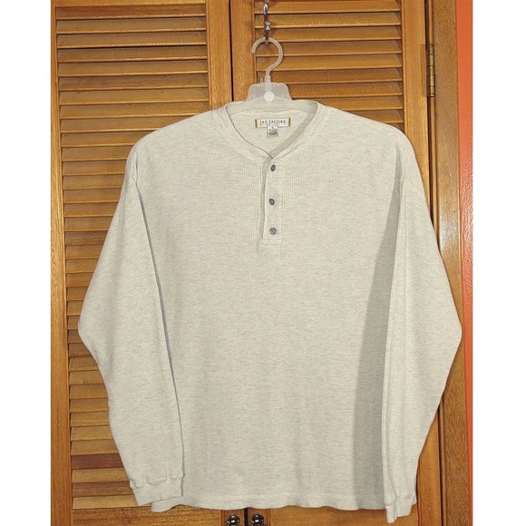 Vintage Thermal Waffle Knit Henley Shirt Heather Gray Cotton Blend - Size XL - Picture 2 of 7